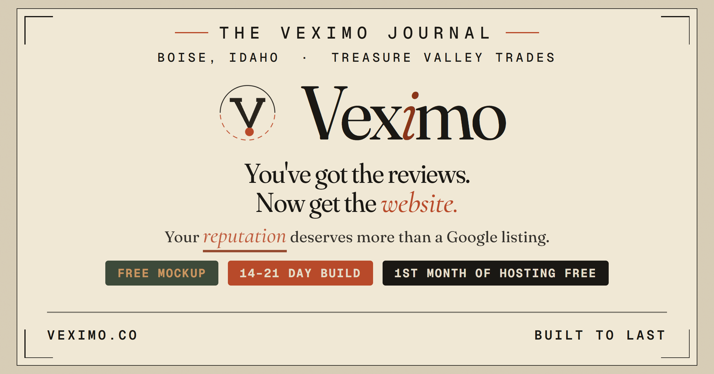 Veximo — Quiet websites for loud reputations.